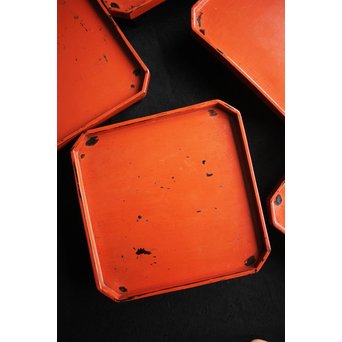 根来塗 隅切膳 5客1組　Q074 