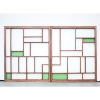 アールデコ 緑色ガラス戸 2枚1組　GD1243YD