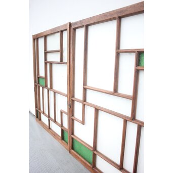 アールデコ 緑色ガラス戸 2枚1組　GD1243YD 