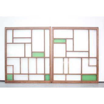 アールデコ 緑色ガラス戸 2枚1組　GD1243YD 