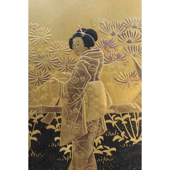 芝山細工蒔絵大飾棚 / 紅木蒔絵博古櫃　Q075 