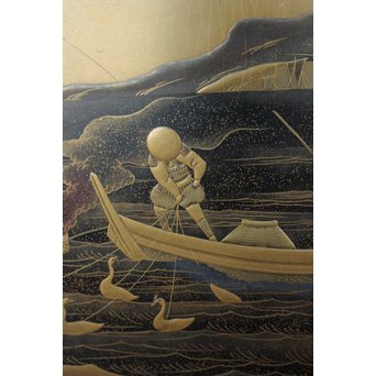 芝山細工蒔絵大飾棚 / 紅木蒔絵博古櫃　Q075 