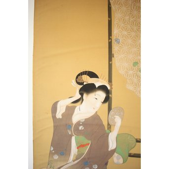 横尾芳月《美人画》絹本まくり　Z180 
