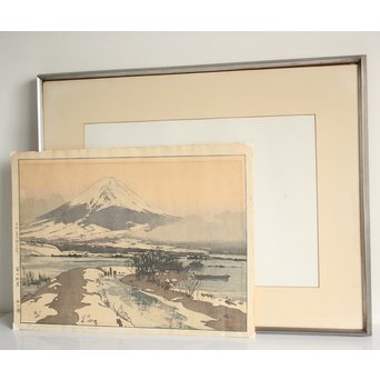 吉田博 富士拾景 河口湖 自摺大正15年作 新版画　Z181 