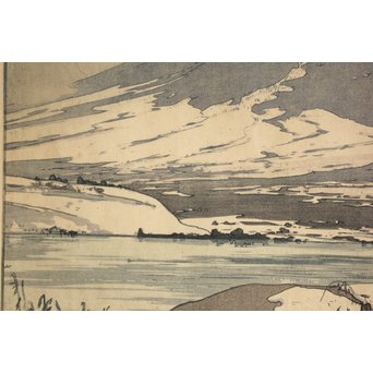 吉田博 富士拾景 河口湖 自摺大正15年作 新版画　Z181 