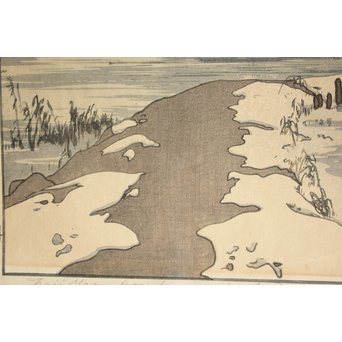 吉田博 富士拾景 河口湖 自摺大正15年作 新版画　Z181 