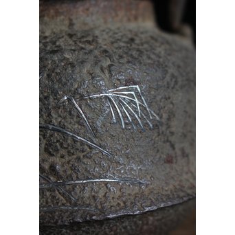 木越三右衛門 極箱 白肌銀象嵌鉄瓶　M148 