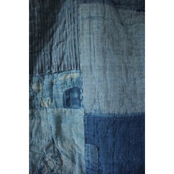 藍染 ボロ 継接ぎの敷物　U114 