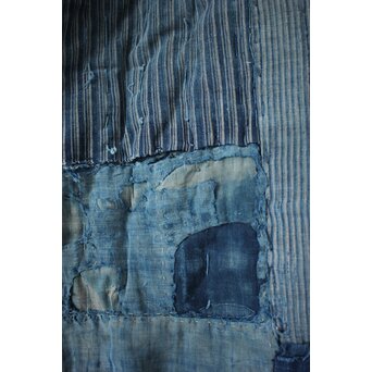 藍染 ボロ 継接ぎの敷物　U114 