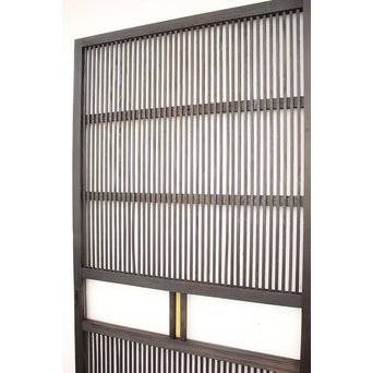 黄色ガラスの黒格子戸 4枚1組　L1005 