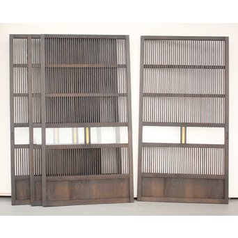 黄色ガラスの黒格子戸 4枚1組　L1005