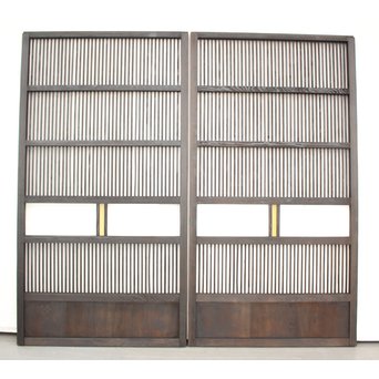 黄色ガラスの黒格子戸 4枚1組　L1005 