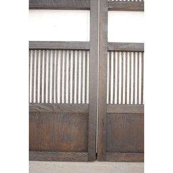 黄色ガラスの黒格子戸 4枚1組　L1005 