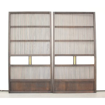 黄色ガラスの黒格子戸 4枚1組　L1005 