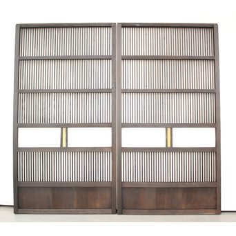 黄色ガラスの黒格子戸 4枚1組　L1005 