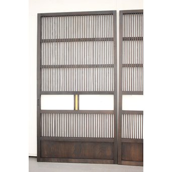 黄色ガラスの黒格子戸 4枚1組　L1005 