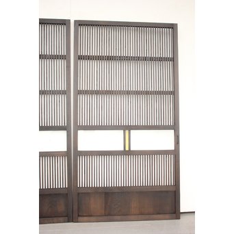 黄色ガラスの黒格子戸 4枚1組　L1005 