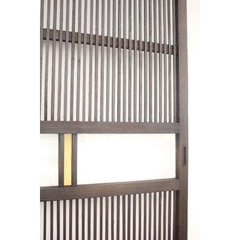 黄色ガラスの黒格子戸 4枚1組　L1005 