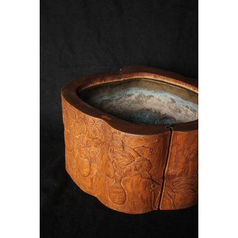 瓢箪漢詩彫 [知足以自誡] 火鉢　X157 