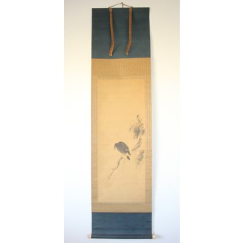 無銘 《枯木寒鳥之図》 絹本水墨 掛軸　Z183