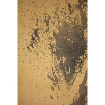 無銘 《枯木寒鳥之図》 絹本水墨 掛軸　Z183 