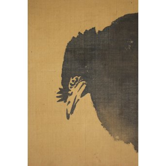 無銘 《枯木寒鳥之図》 絹本水墨 掛軸　Z183 