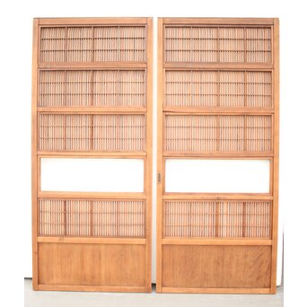 稀少サイズ 障子枠付 白木格子戸 2枚1組　L1007 