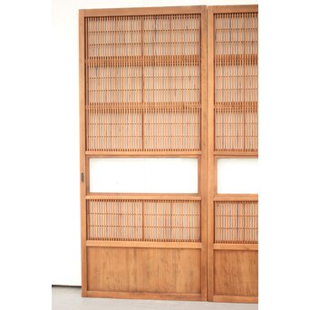 稀少サイズ 障子枠付 白木格子戸 2枚1組　L1007 