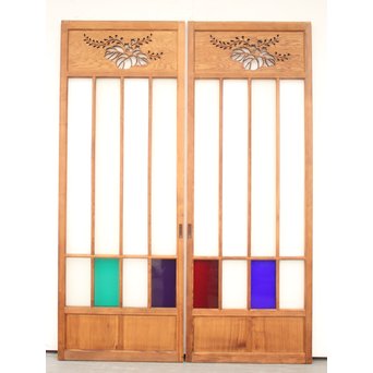 透かしと色ガラスの建具 2枚1組　GD1254 