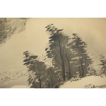 倣 松林桂月《野含時雨潤山雑夏雲多》絹本掛軸　Z184 