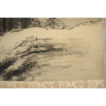 倣 松林桂月《野含時雨潤山雑夏雲多》絹本掛軸　Z184 