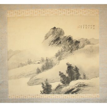 倣 松林桂月《野含時雨潤山雑夏雲多》絹本掛軸　Z184