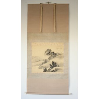 倣 松林桂月《野含時雨潤山雑夏雲多》絹本掛軸　Z184 