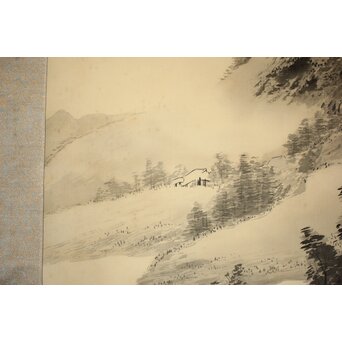 倣 松林桂月《野含時雨潤山雑夏雲多》絹本掛軸　Z184 