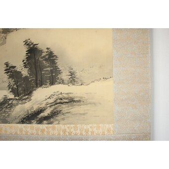 倣 松林桂月《野含時雨潤山雑夏雲多》絹本掛軸　Z184 