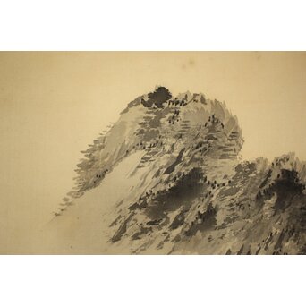 倣 松林桂月《野含時雨潤山雑夏雲多》絹本掛軸　Z184 