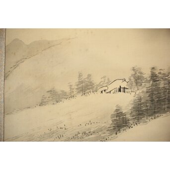 倣 松林桂月《野含時雨潤山雑夏雲多》絹本掛軸　Z184 