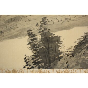 倣 松林桂月《野含時雨潤山雑夏雲多》絹本掛軸　Z184 