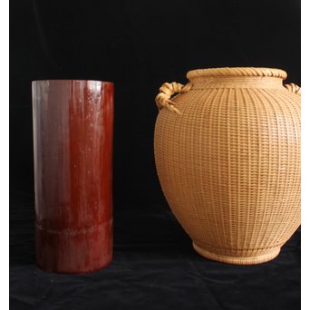 福田竹勇斎 白竹壺型竹籠　U120 