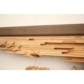 籠瀬露風 神代杉枠 楠木彫欄間 2枚1組　R2499Y 