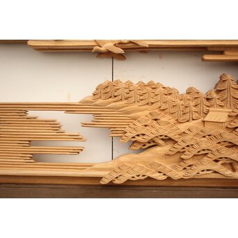 籠瀬露風 神代杉枠 楠木彫欄間 2枚1組　R2499Y 