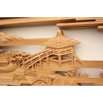 籠瀬露風 神代杉枠 楠木彫欄間 2枚1組　R2499Y 