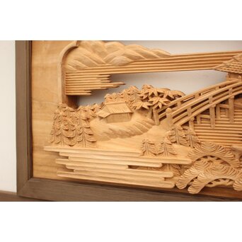 籠瀬露風 神代杉枠 楠木彫欄間 2枚1組　R2499Y 