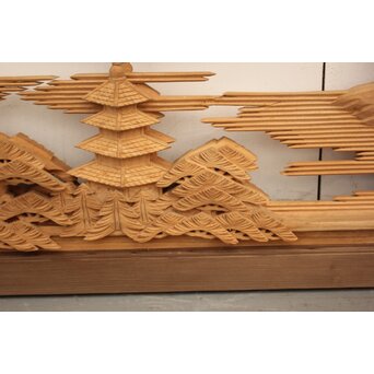 籠瀬露風 神代杉枠 楠木彫欄間 2枚1組　R2499Y 