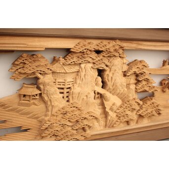 籠瀬露風 神代杉枠 楠木彫欄間 2枚1組　R2499Y 