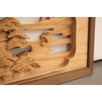 籠瀬露風 神代杉枠 楠木彫欄間 2枚1組　R2499Y 