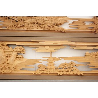 籠瀬露風 神代杉枠 楠木彫欄間 2枚1組　R2499Y 