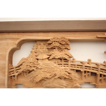 籠瀬露風 神代杉枠 楠木彫欄間 2枚1組　R2499Y 