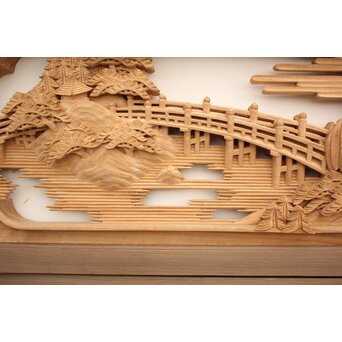 籠瀬露風 神代杉枠 楠木彫欄間 2枚1組　R2499Y 