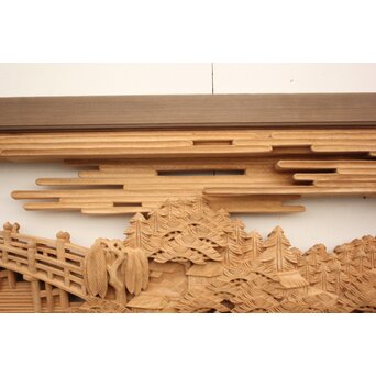 籠瀬露風 神代杉枠 楠木彫欄間 2枚1組　R2499Y 